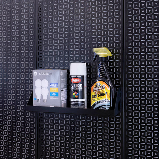 OmniWall Black Impact Shelf 4"x16" on Black Pegboards