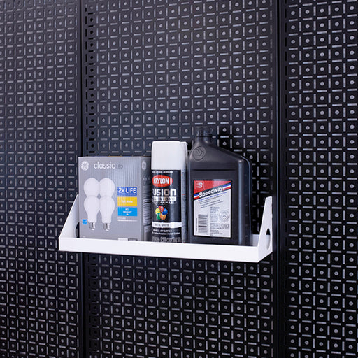 OmniWall White Impact Shelf, 4"x16" on Black Pegboards