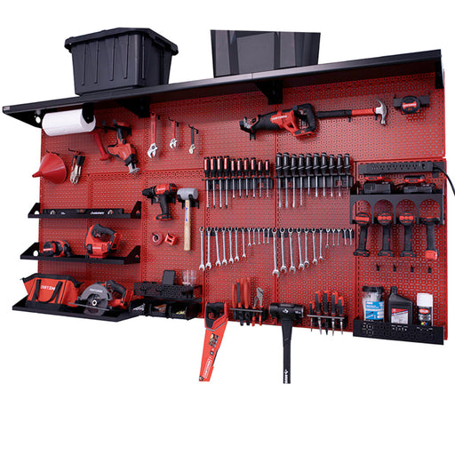 Omniwall Weekend Warrior XL Wall Storage System, Red Panels and Black Accessories | CGS-KIT-WWXL-RED-BLK